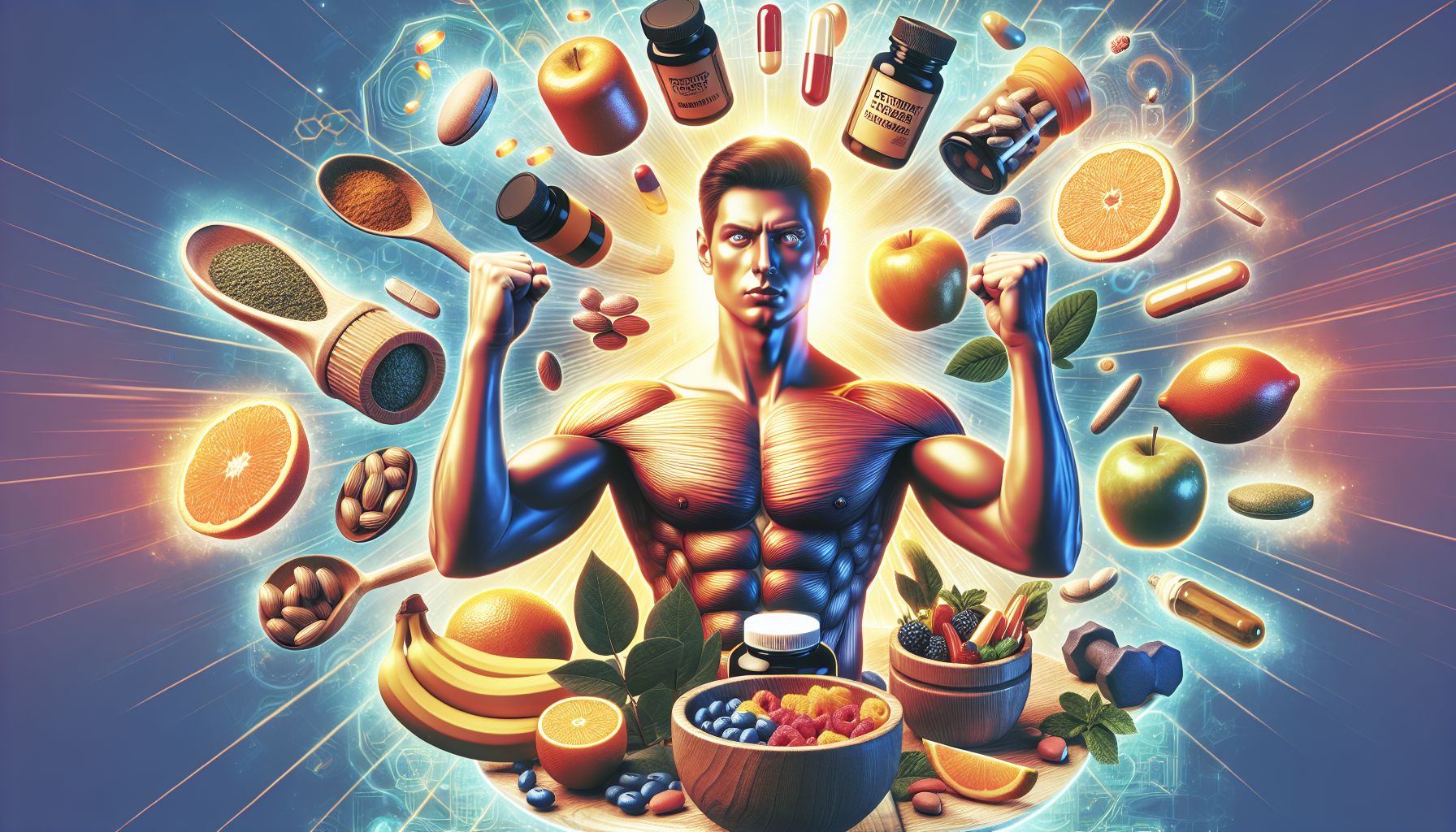 Image of various potency enhancers, pills, and natural supplements